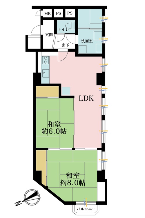 その他 2LDK、専有面積64.38?、バルコニー面積2.12? 