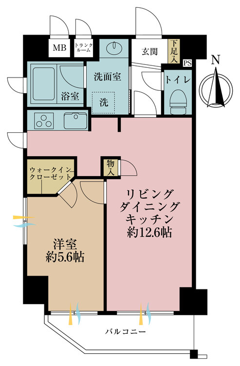その他 1LDK、専有面積42.82?、バルコニー面積4.62? 