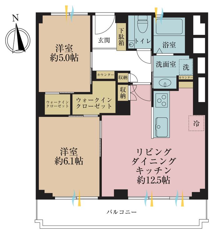 その他 2LDK、専有面積61.24?、バルコニー面積9.37? 