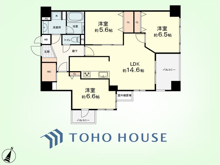 間取り 3LDK　専有面積75.06平米、バルコニー面積7.22平米