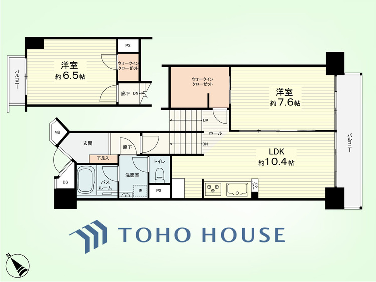 間取り 2LDK　専有面積73.12平米、バルコニー面積12.51平米