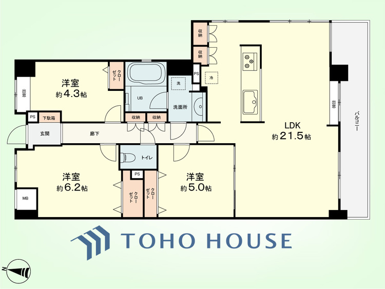 間取り 3LDK　専有面積78.3平米、バルコニー面積10.17平米