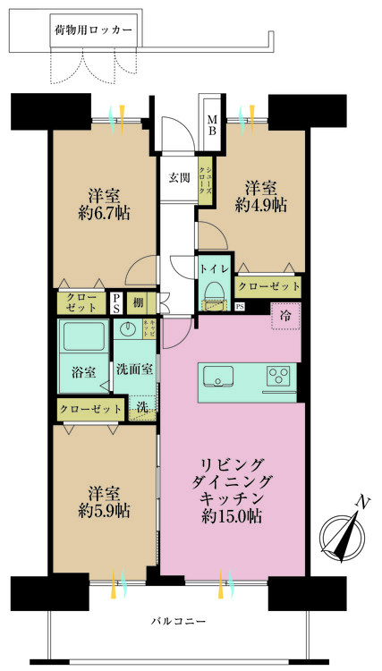 その他 3LDK、専有面積70.77m2、バルコニー面積12.8m2