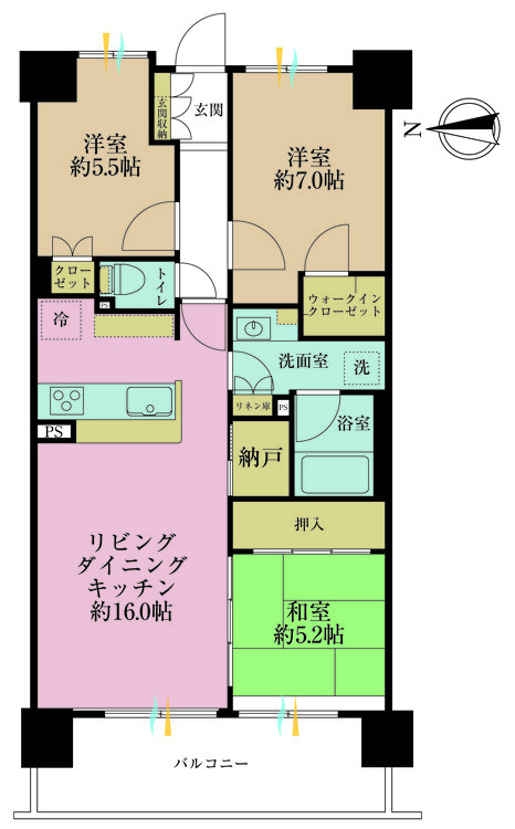 その他 3LDK、専有面積75.11m2、バルコニー面積12.16m2