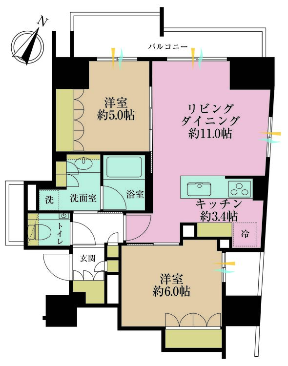 その他 2LDK、専有面積60.11m2、バルコニー面積6.78m2