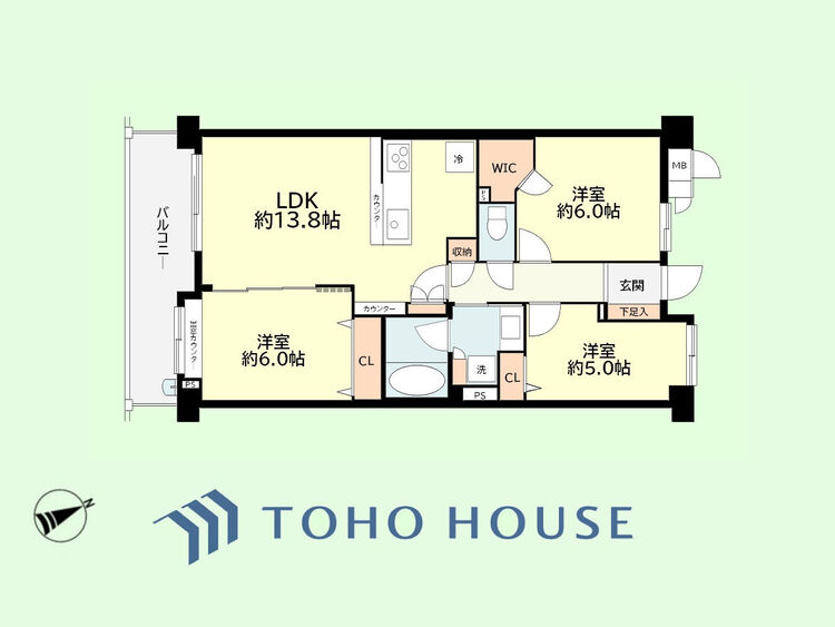 間取り 3LDK　専有面積70.06平米、バルコニー面積8.92平米