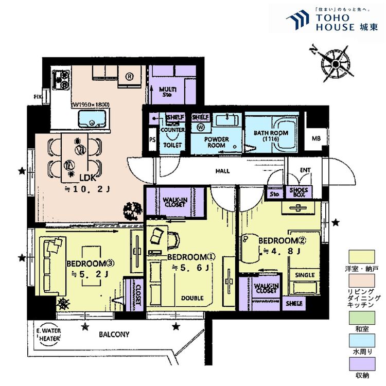 間取り ３ＬＤＫ、専有面積６３．１６平米、バルコニー面積５．８８平米