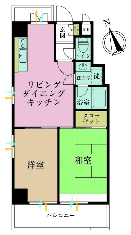 その他 2LDK、専有面積45.84m2、バルコニー面積9.77m2