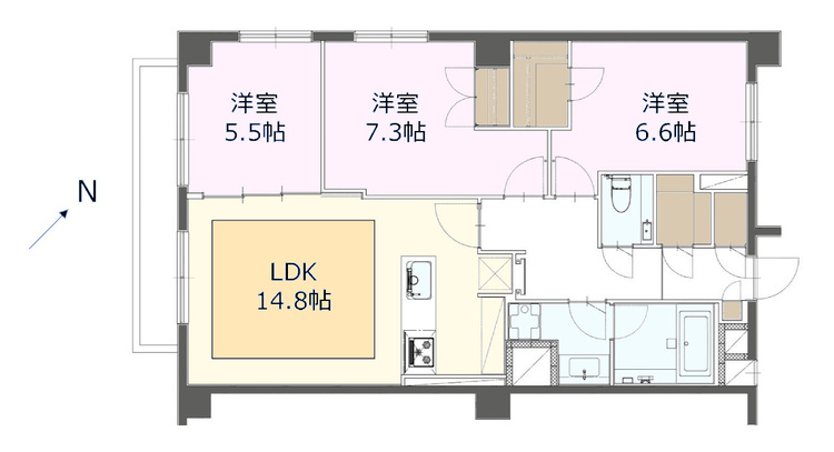その他 3LDK、専有面積82.8m2、バルコニー面積5.7m2