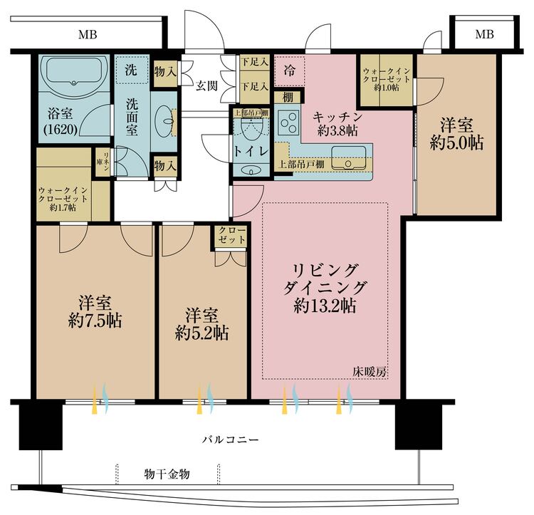 その他 3LDK、専有面積80.38m2、バルコニー面積17.6m2