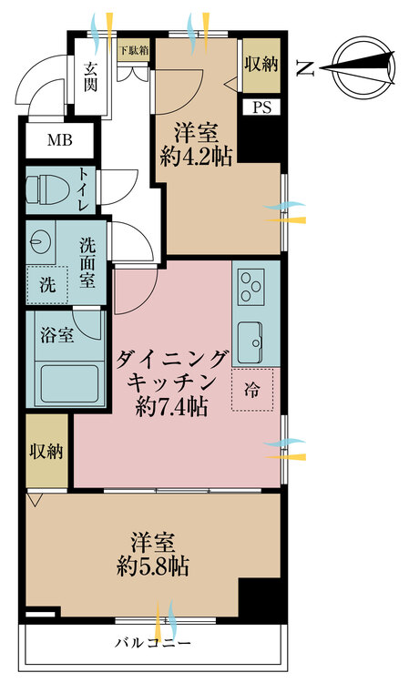その他 2DK、専有面積41.67m2、バルコニー面積4.03m2