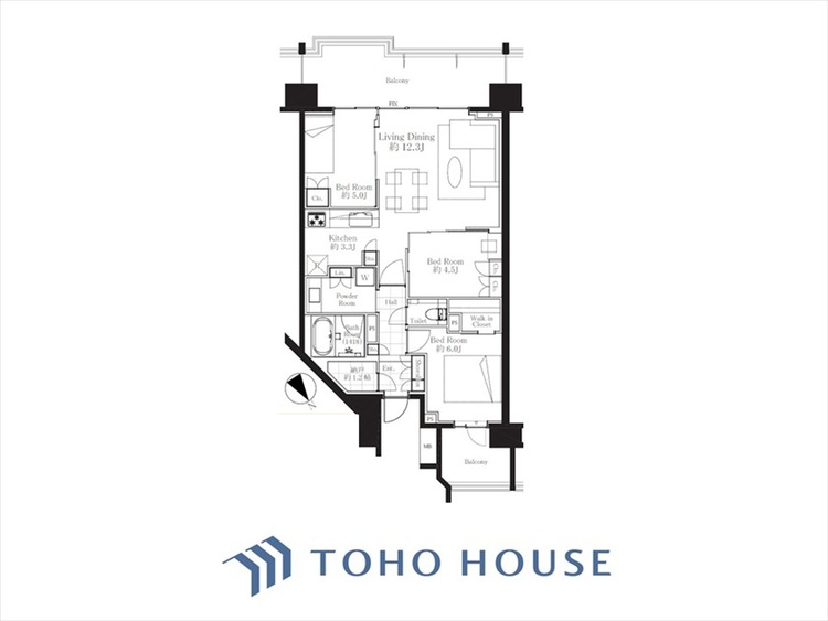間取り ◆居心地のいい暮らし◆には欠かせない眩い採光。ゆったりとした幅の窓からこの空間に降り注ぐ採光が絶えない。明るいリビングこそ居心地のいい暮らしが待っているのだと思う。