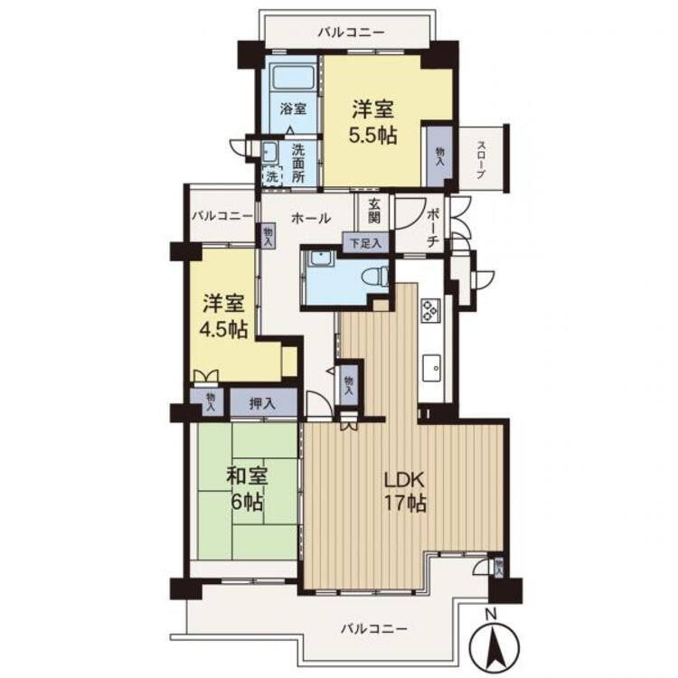 間取り １階住戸でバリアフリーなお部屋の為にゆったりとした空間になっております。