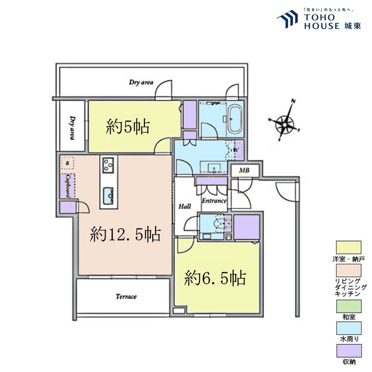 間取り ２ＬＤＫ、専有面積５４．６８平米、バルコニー面積確認中