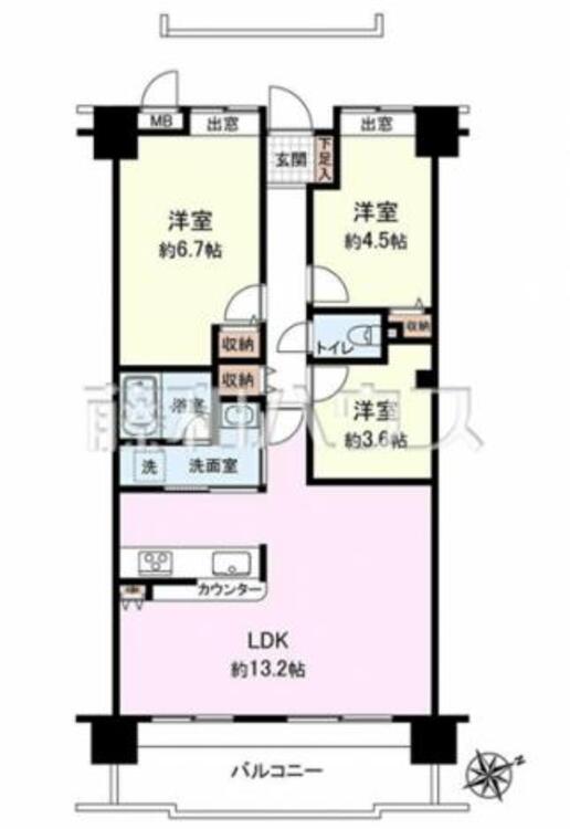 間取り 太陽に抱かれた9階の南東向き住宅は、眺望が良く、幸せな生活を約束します。