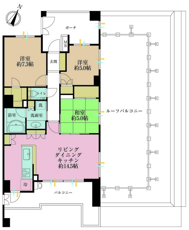 その他 3LDK、専有面積74.48m2、バルコニー面積12.47m2