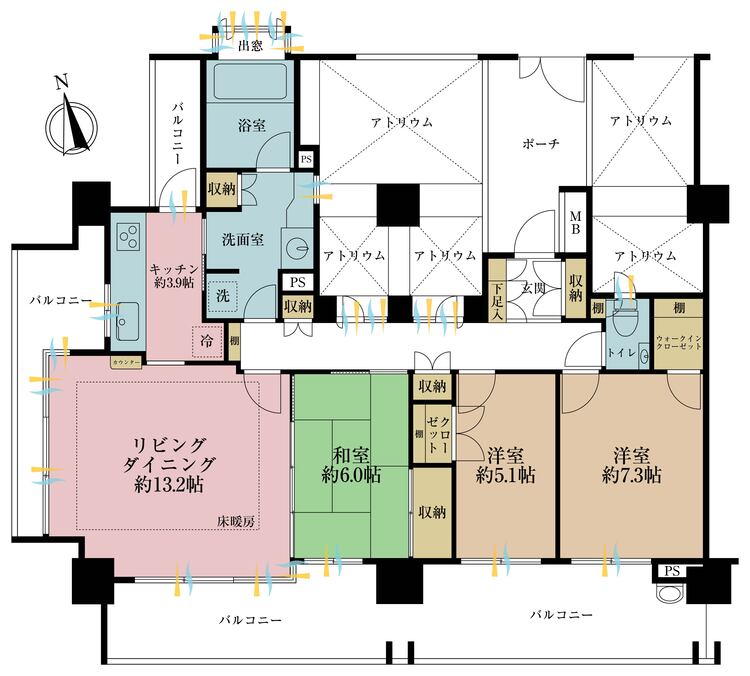 その他 3LDK、専有面積88.42?、バルコニー面積33.57? 