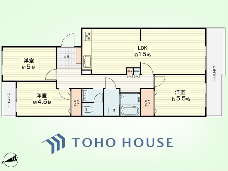 間取り 3LDK　専有面積81.97平米、バルコニー面積10.41平米