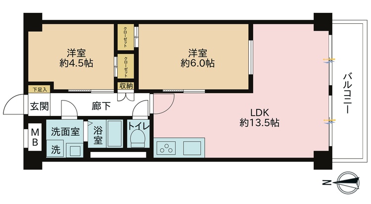 その他 2LDK、専有面積48.88m2、バルコニー面積4.7m2