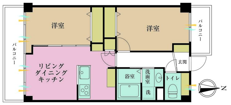 その他 2LDK、専有面積48.95m2、バルコニー面積11.53m2