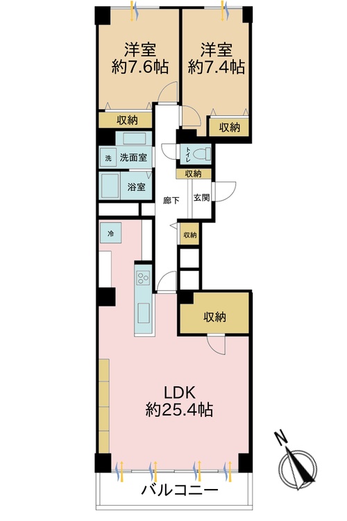その他 2LDK、専有面積96.9m2、バルコニー面積9m2
