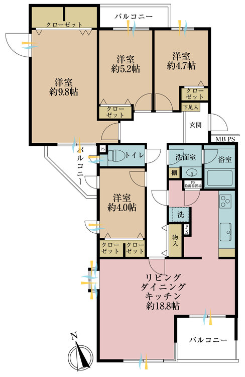 その他 4LDK、専有面積95m2、バルコニー面積11.44m2