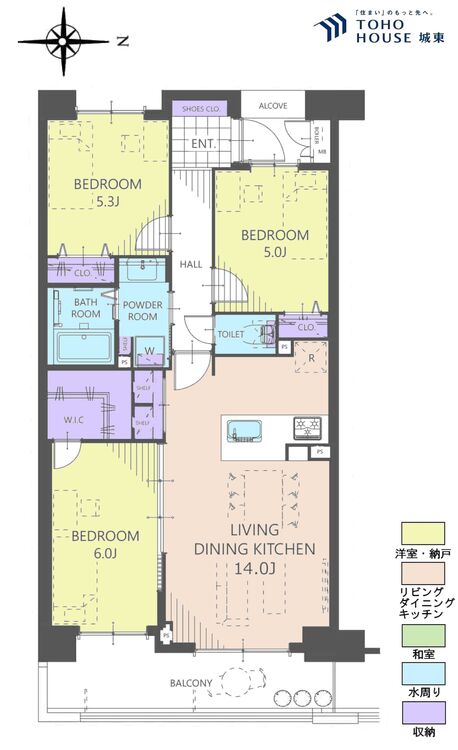 間取り ３ＬＤＫ、専有面積７０．８２平米、バルコニー面積９．９３平米