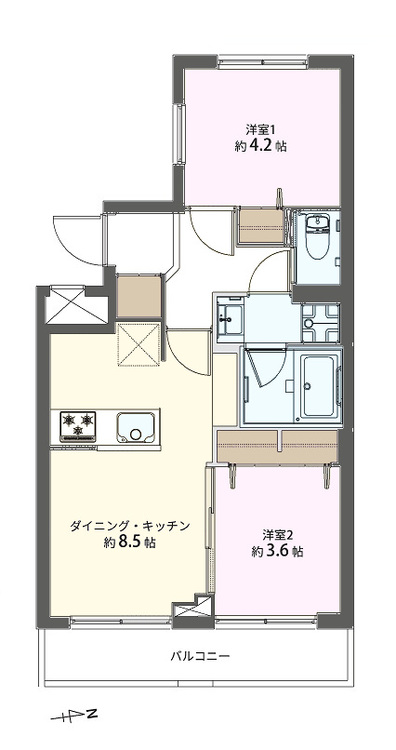 その他 2DK、専有面積40.3m2、バルコニー面積5.1m2