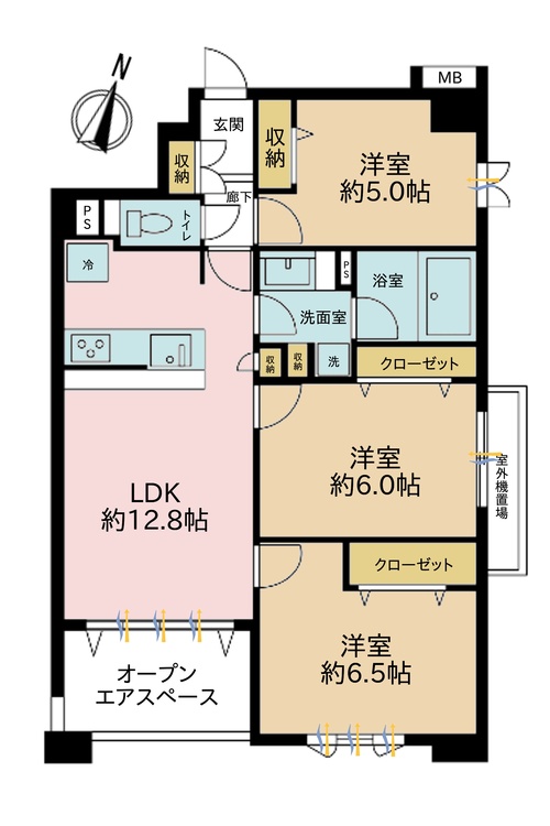その他 3LDK、専有面積65.35m2、バルコニー面積6.5m2