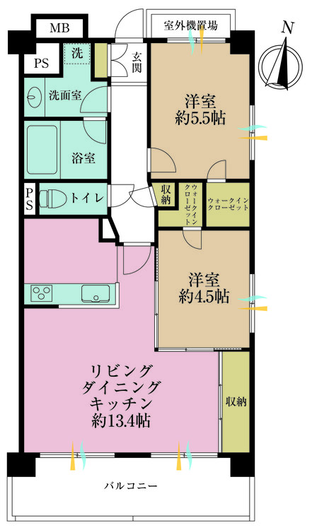 その他 2LDK、専有面積57.12m2、バルコニー面積8.96m2