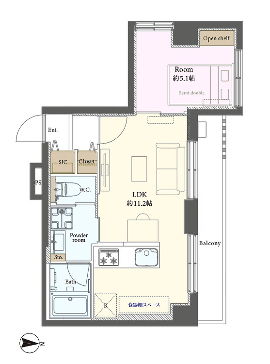 その他 1LDK、専有面積37.21m2、バルコニー面積5.75m2