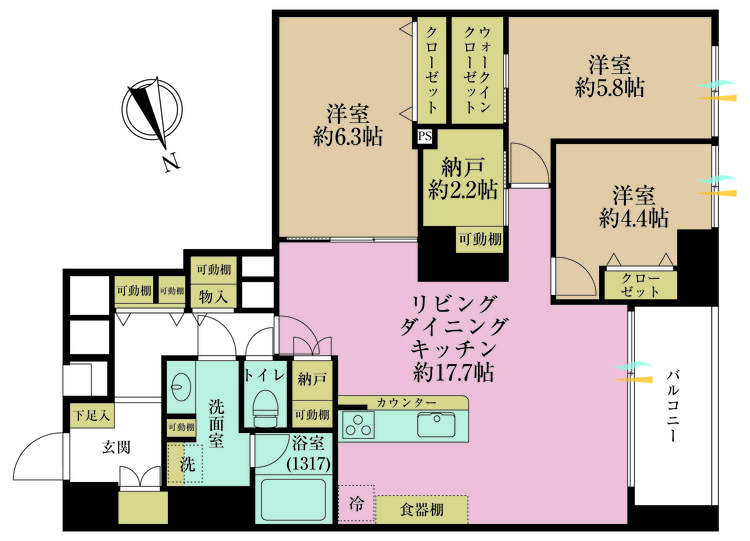 その他 3LDK、専有面積87.52m2、バルコニー面積4.47m2