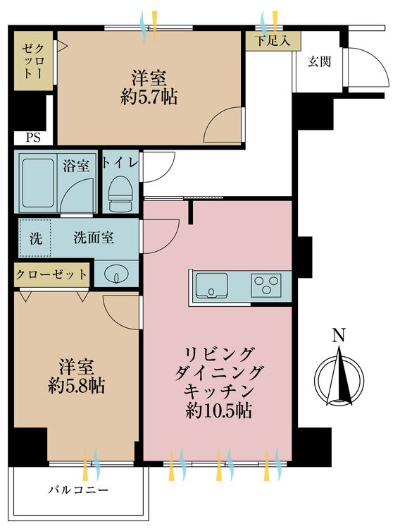 その他 2LDK、専有面積53.24m2、バルコニー面積3.08m2