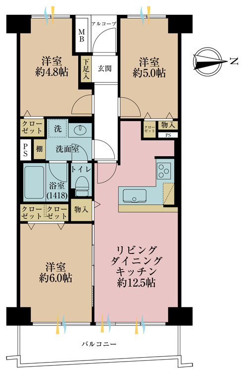 その他 3LDK、専有面積62.42m2、バルコニー面積7.83m2