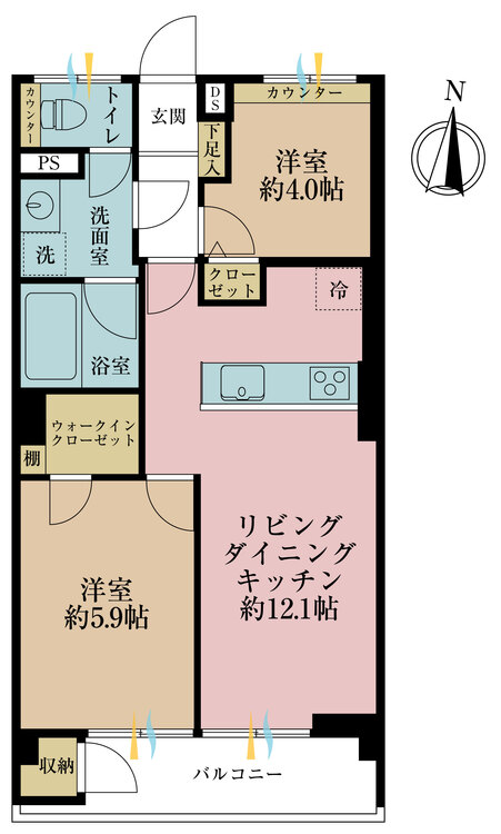 その他 2LDK、専有面積51.03?、バルコニー面積6.48? 