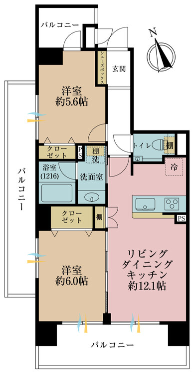 その他 2LDK、専有面積55.21m2、バルコニー面積25.1m2