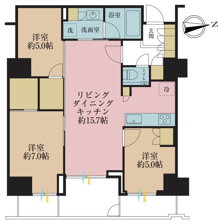 その他 3LDK、専有面積72.58m2、バルコニー面積5.75m2
