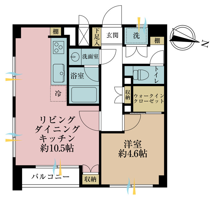 その他 1LDK、専有面積42.43m2、バルコニー面積2.2m2