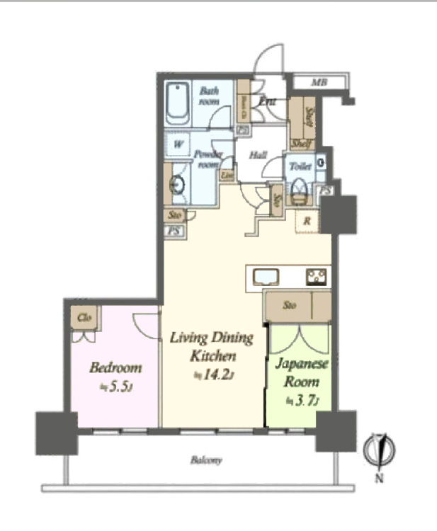 その他 2LDK、専有面積56.91m2、バルコニー面積11.43m2
