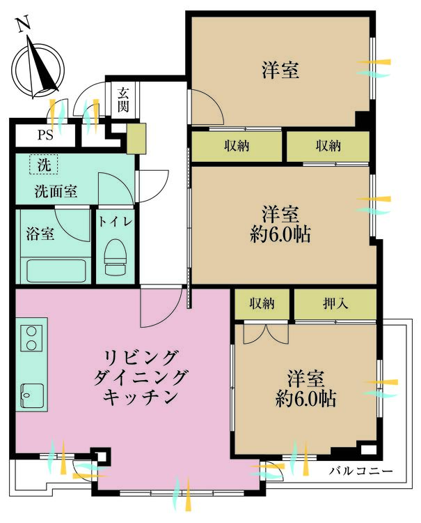 その他 3LDK、専有面積72.22m2、バルコニー面積7.26m2