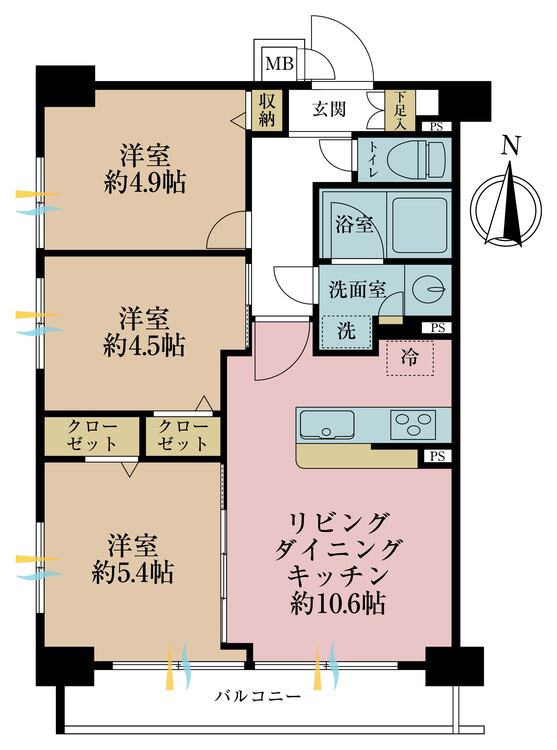 その他 3LDK、専有面積56.16?、バルコニー面積5.94? 