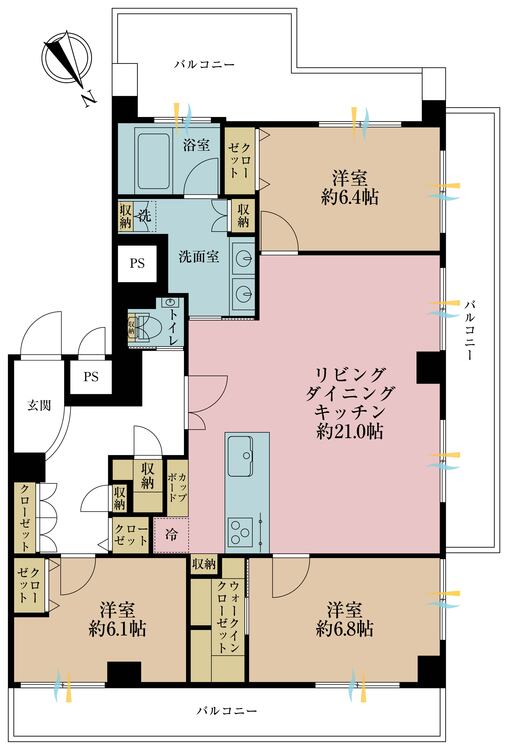 その他 3LDK、専有面積100m2、バルコニー面積33.96m2