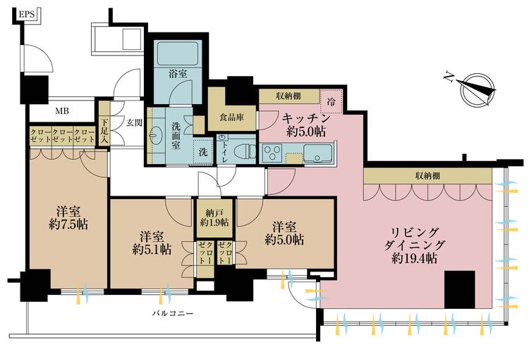 その他 3LDK、専有面積94.53?、バルコニー面積13.68? 