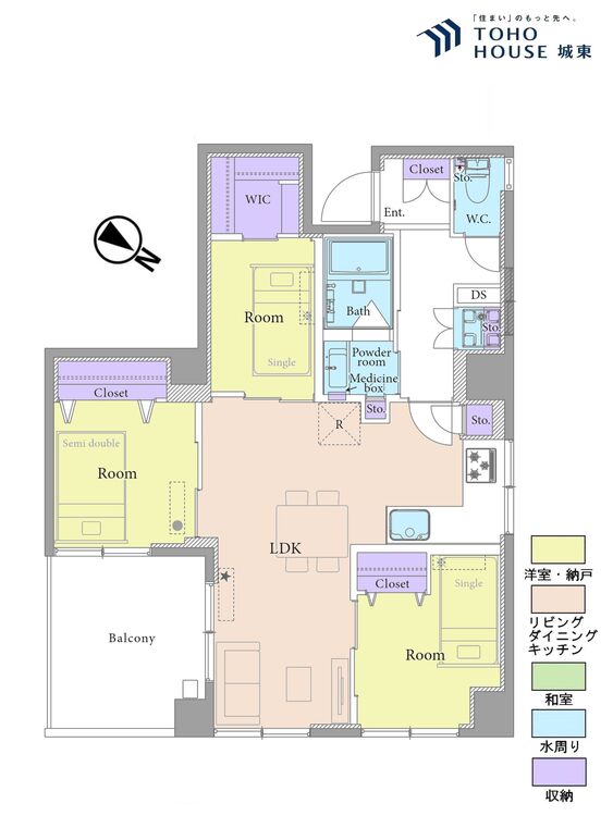 間取り ３ＬＤＫ、専有面積６１．１９平米、バルコニー面積８．８平米