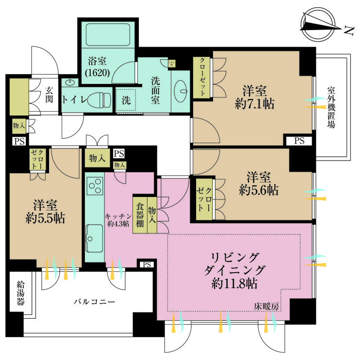 その他 3LDK、専有面積80.96m2、バルコニー面積8.36m2
