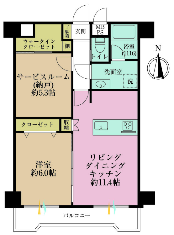 その他 1LDK+S（納戸）、専有面積54m2、バルコニー面積6.63m2