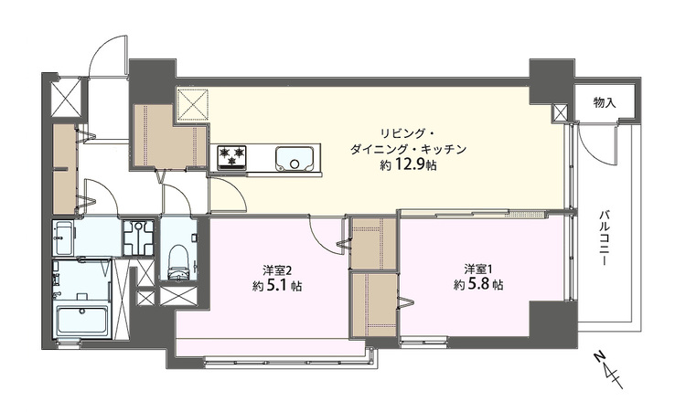 その他 2LDK、専有面積59.83m2、バルコニー面積5.72m2
