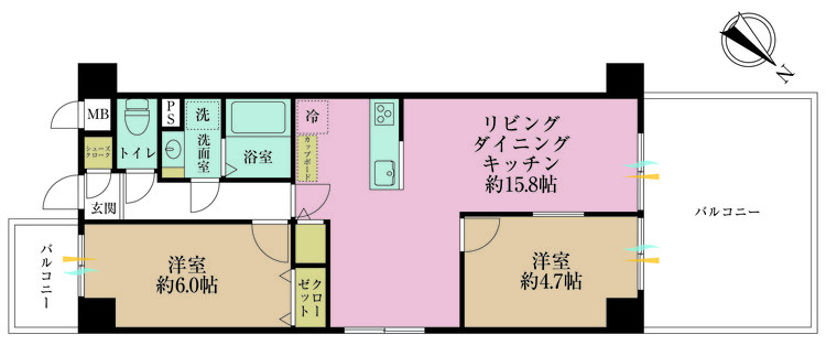 その他 2LDK、専有面積56.5m2、バルコニー面積3.5m2