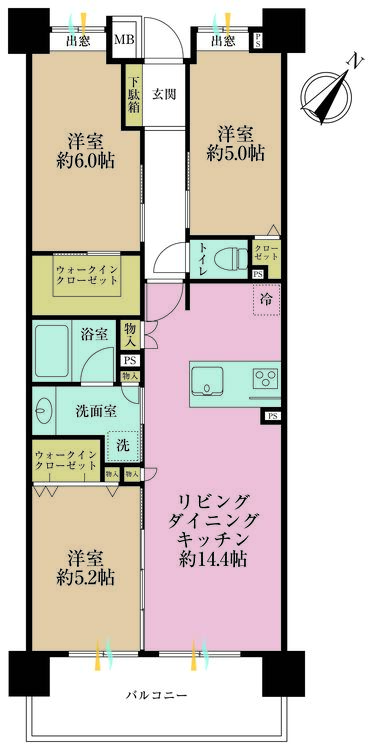 その他 3LDK、専有面積70.6m2、バルコニー面積9.7m2