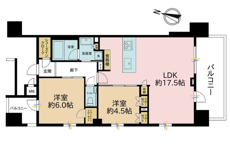 その他 2LDK、専有面積61.04m2、バルコニー面積13.8m2